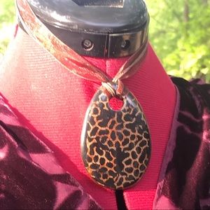 $19 Reversible pendant ribbon/leather necklace